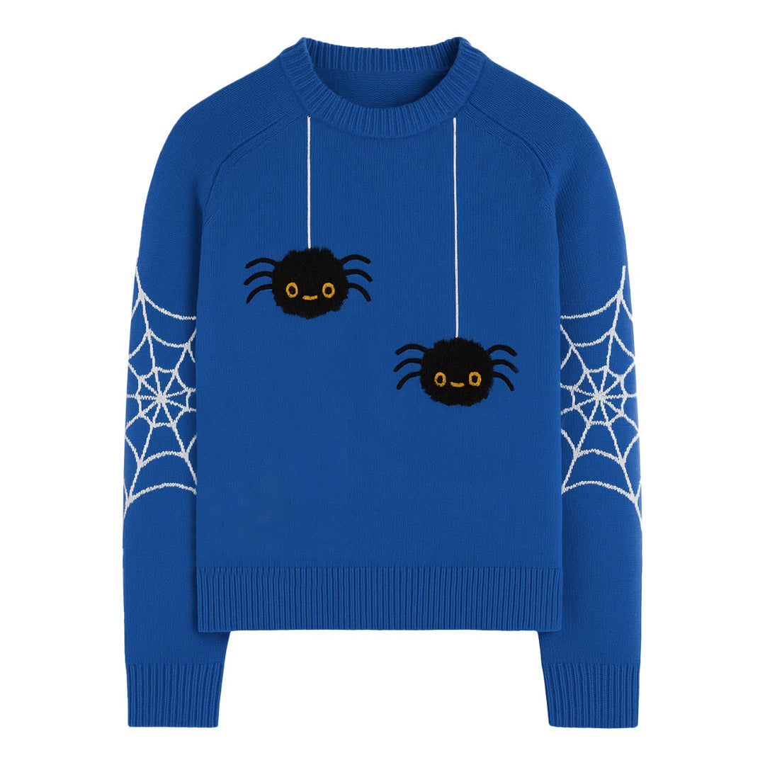 Pull femme araignée bleue - Taille courte