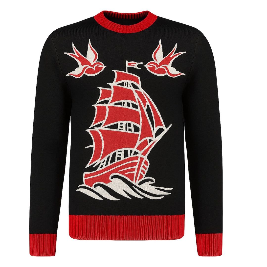 Men's black vintage patterned jacquard sweater
