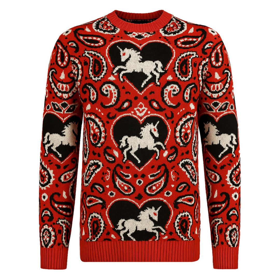 Men's red vintage animal Paisley sweater