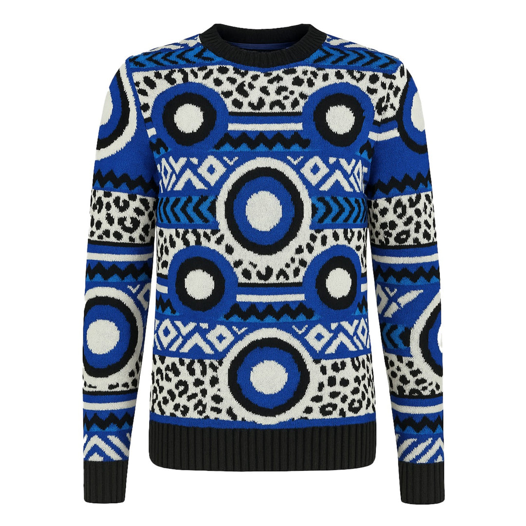 Herren-Jacquard-Strickwaren mit blauem Leopardenmuster und modischer Kunst