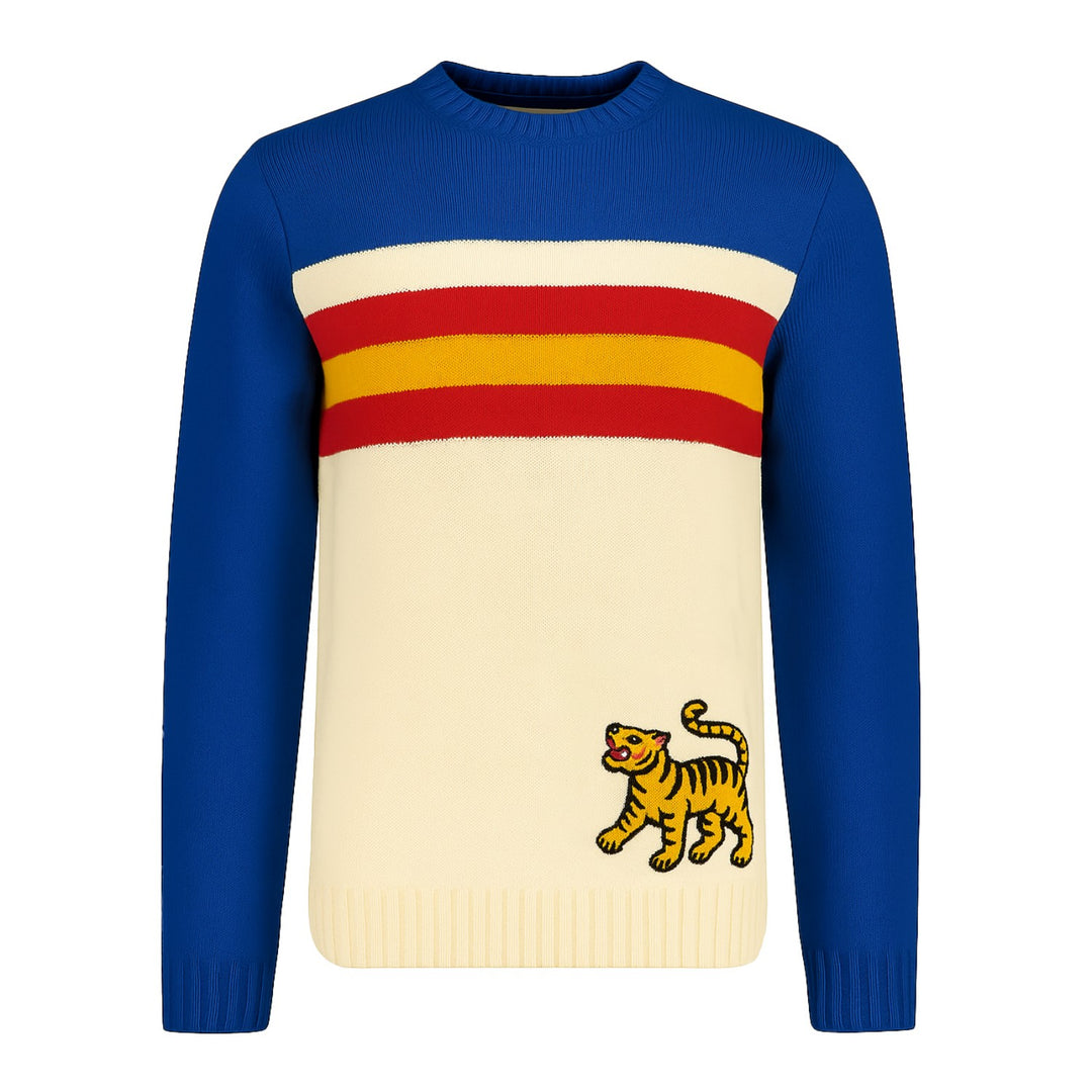 Men's blue striped embroidered vintage sweater