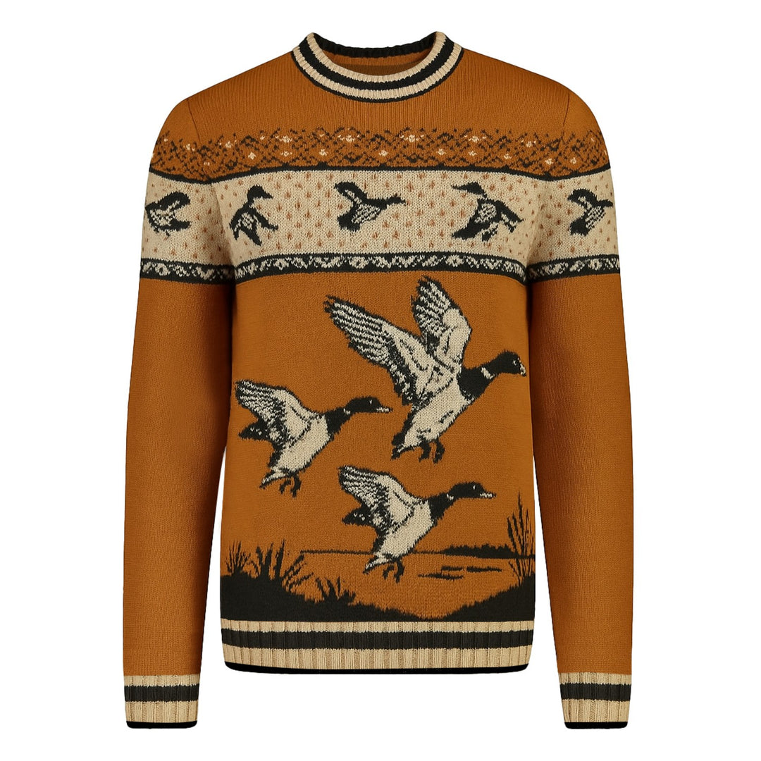 Men's brown 1960's casual jacquard sweater