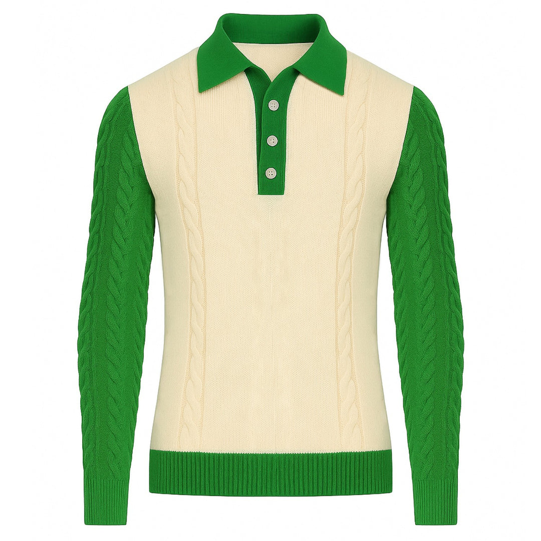 Men's green twist vintage knitted polo shirt