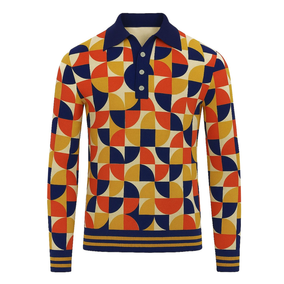 Men's yellow jacquard vintage knit polo shirt