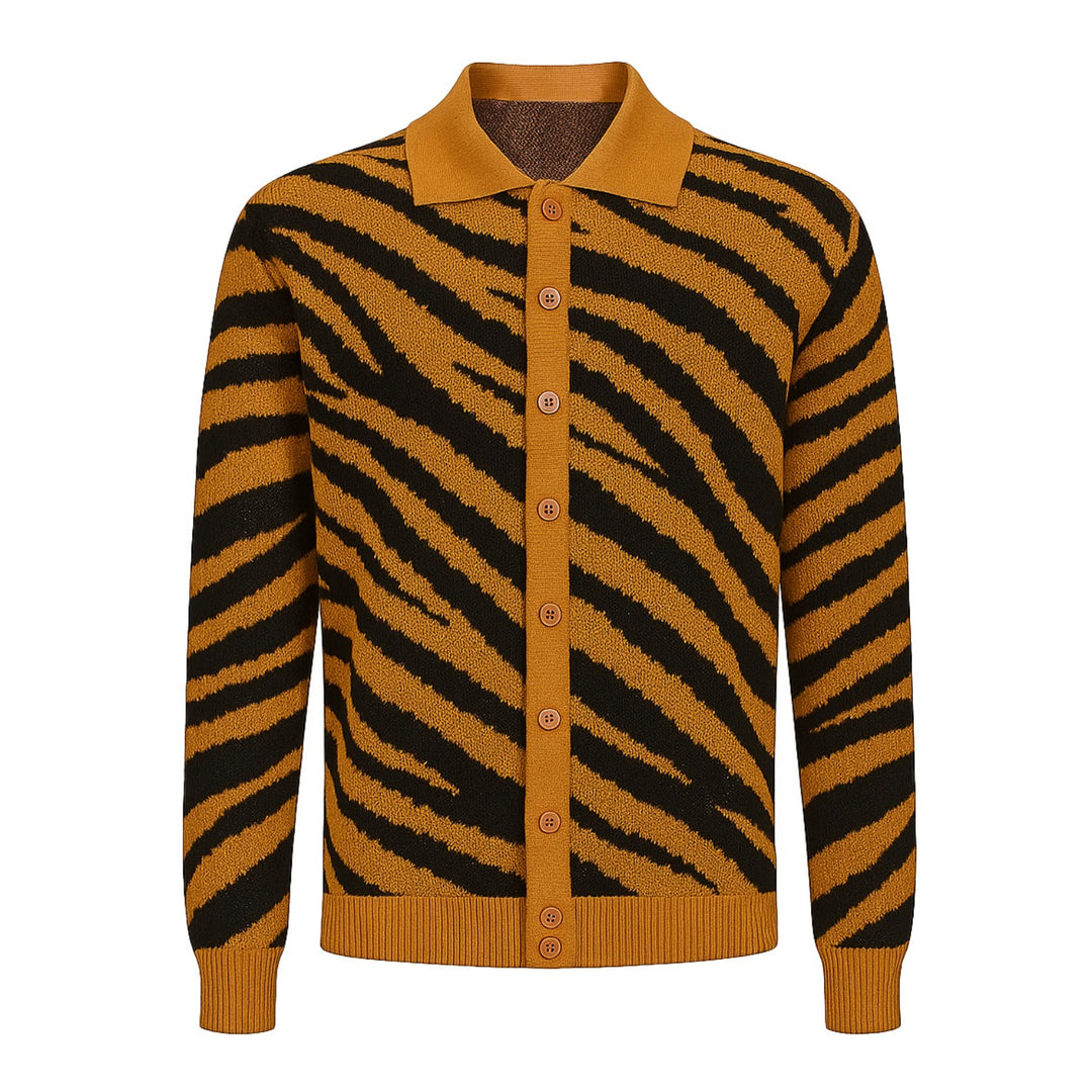 Men's yellow zebra print vintage knit cardigan