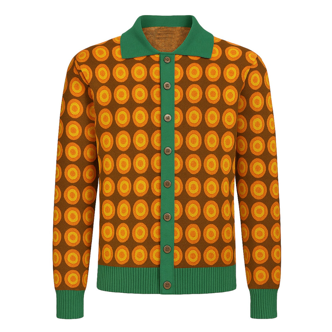Men's yellow 50's geometric vintage knit cardigan
