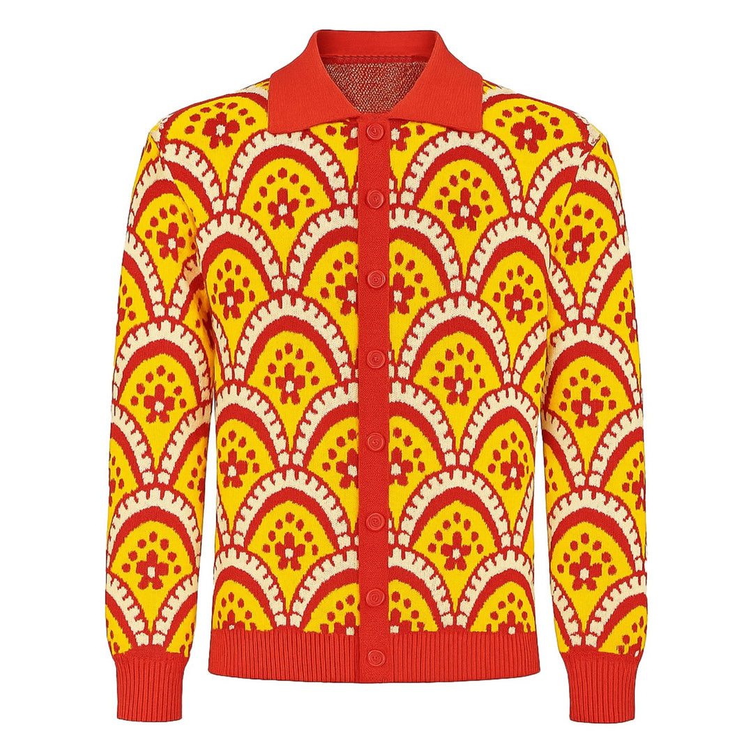 Men's orange 60's geometric knit cardigan