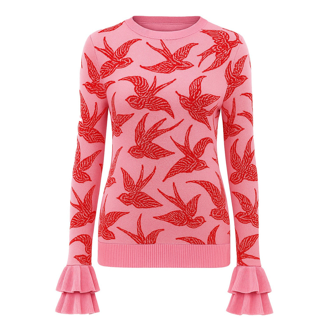 Γυναικεία πλεκτά ροζ swift-jacquard design lotus