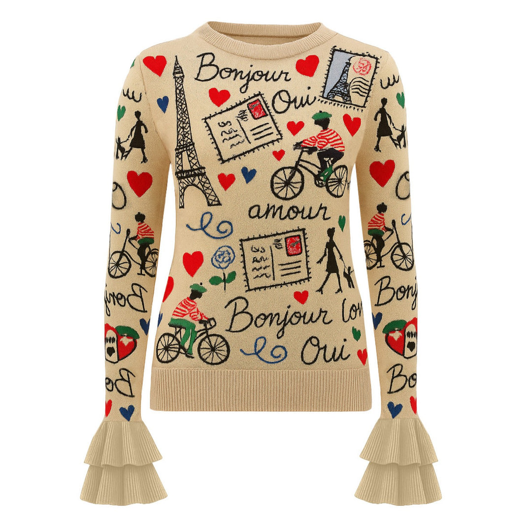 Γυναικεία πλεκτά με ζακάρ βολάν με θέμα το χακί Παρίσι