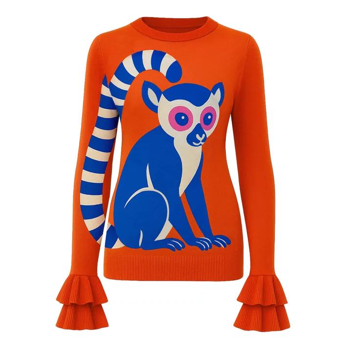 Maglieria da donna con stampa animalier arancione con volant