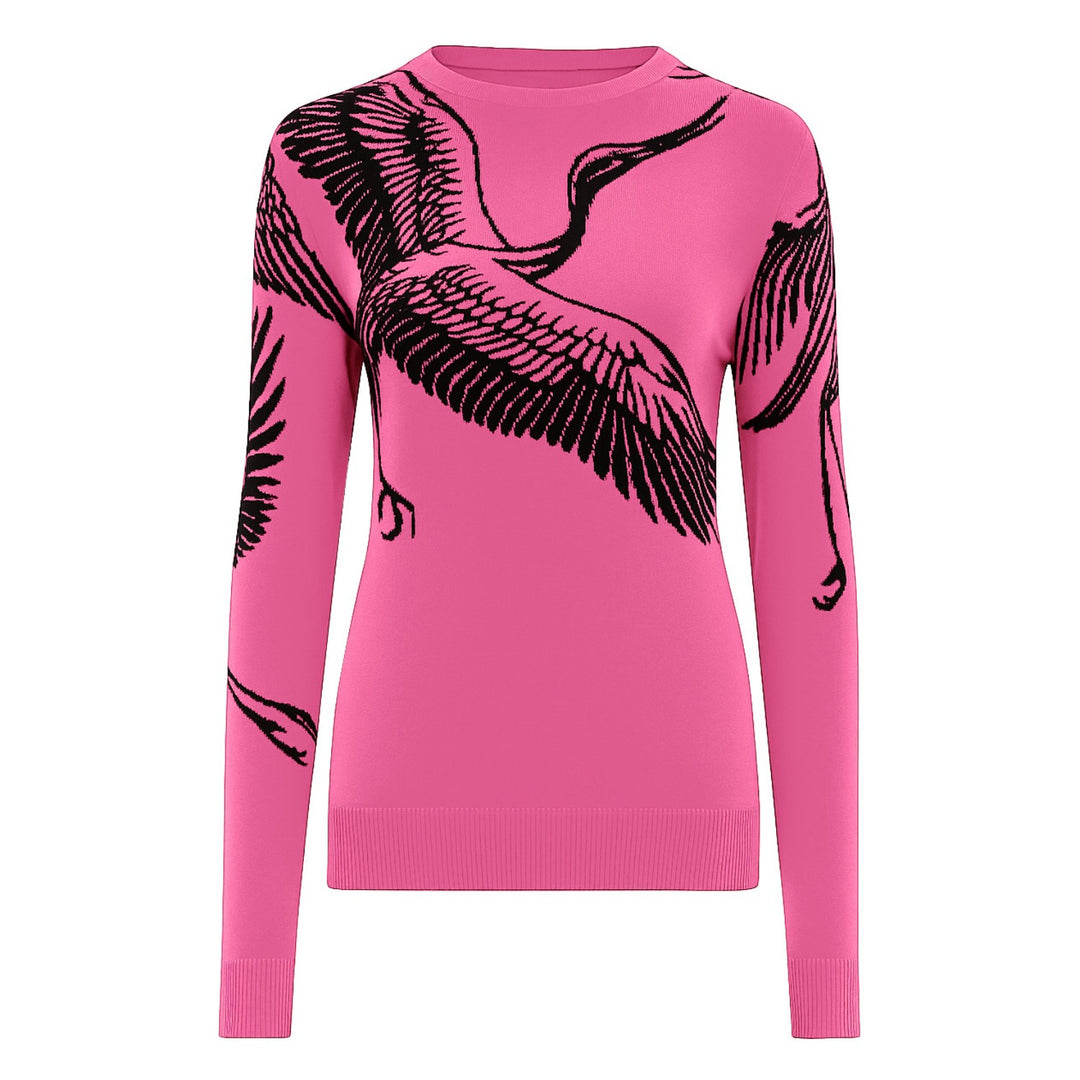 Women's pink flying crane jacquard knitwear
