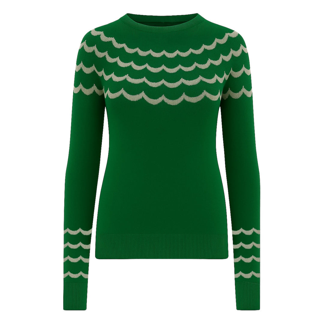 Women's green wavy striped preppy jacquard knitwear