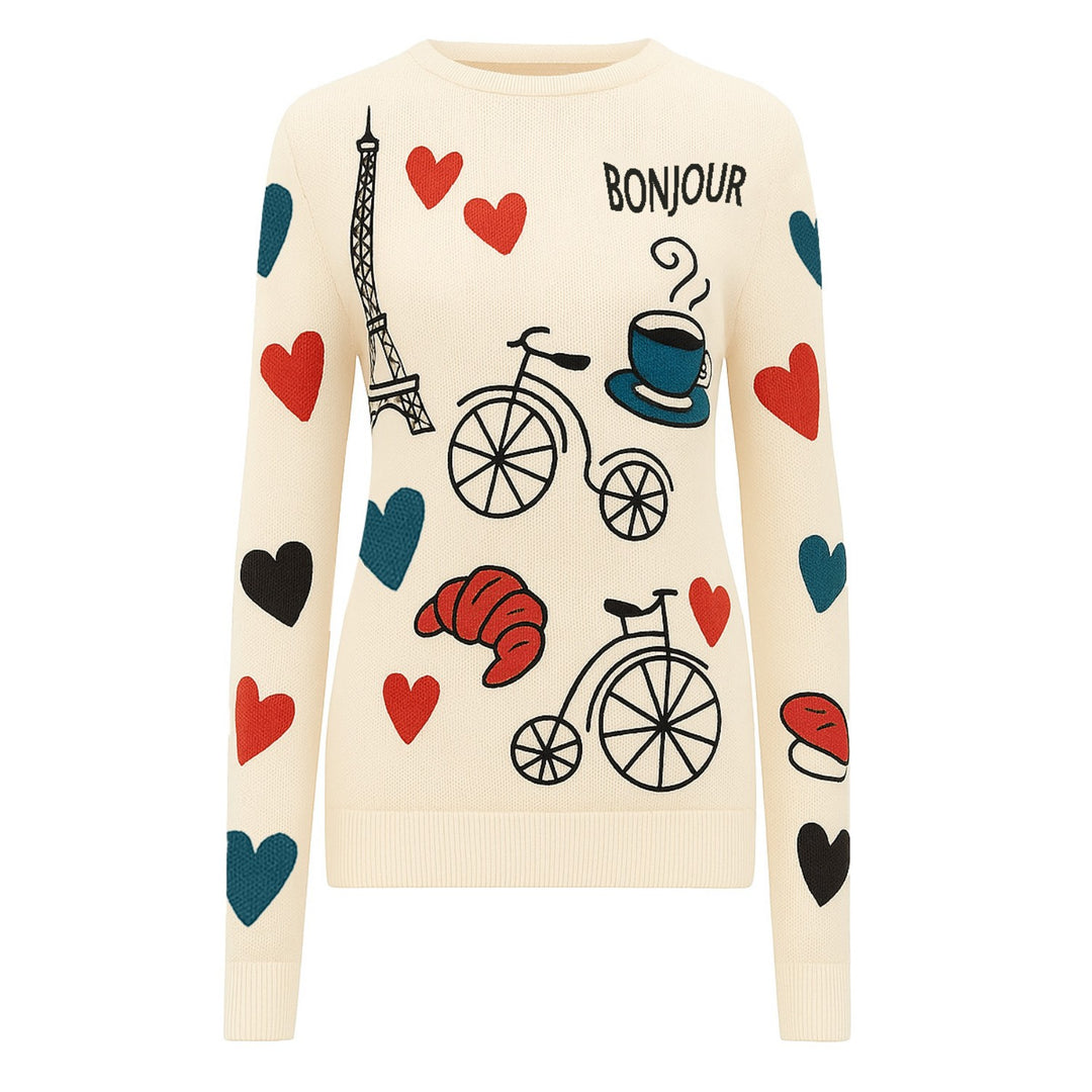 Women's white Paris Tower theme knitwear
