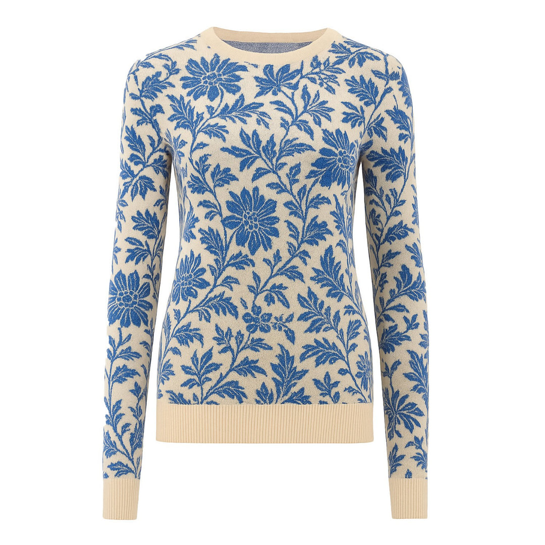 Maglieria da strada jacquard floreale blu da donna