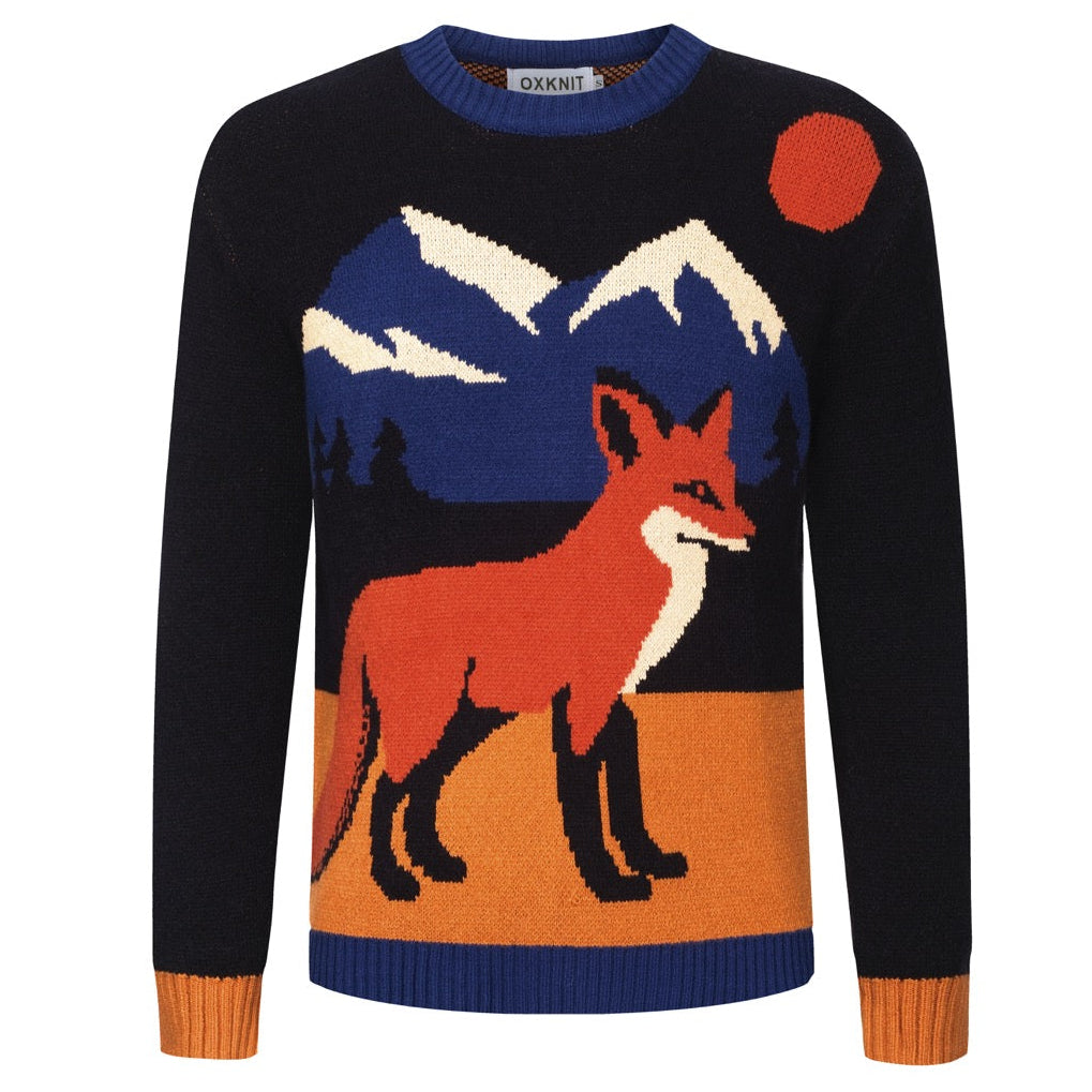 Men's dark blue fox jacquard vintage knitwear – OXKnit