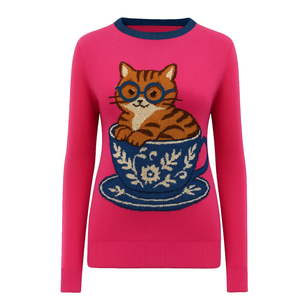 Γυναικείο πλεκτό κόκκινο ρετρό art crew-neck