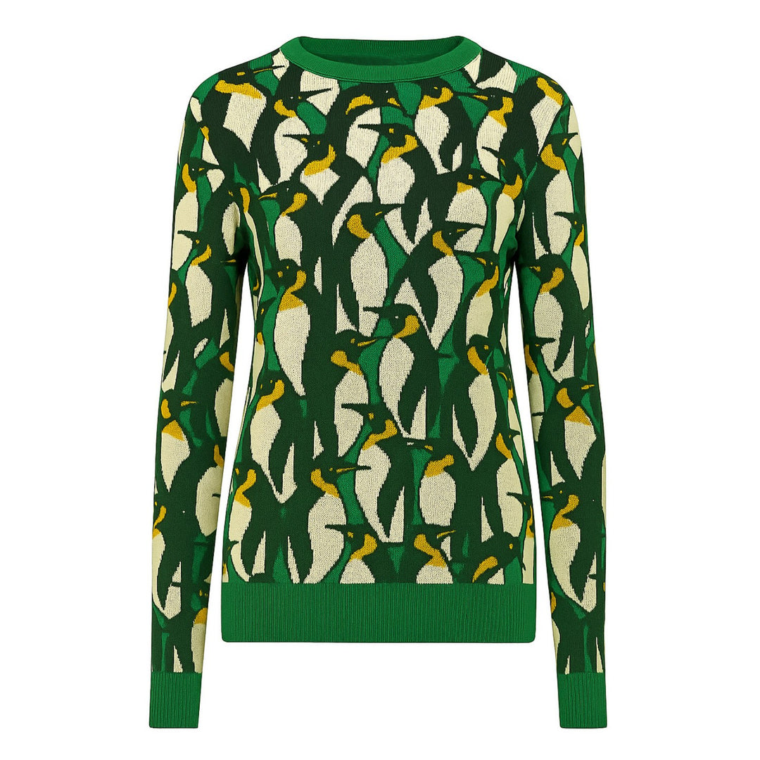 Γυναικείο πλεκτό πράσινο ρετρό πιγκουίνος με λαιμόκοψη