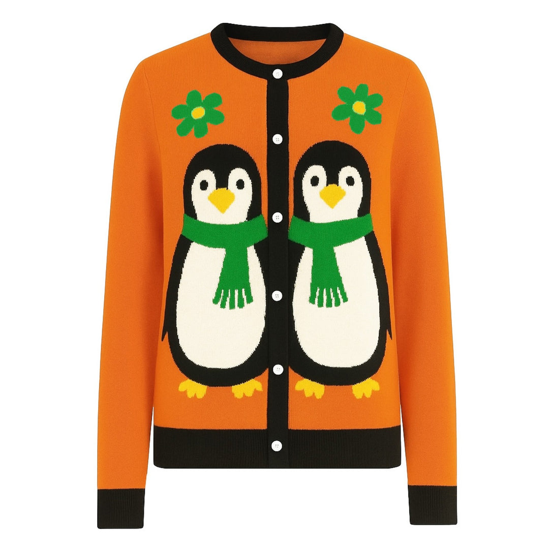Γυναικεία πλεκτή ζακέτα σε πορτοκαλί πιγκουίνο