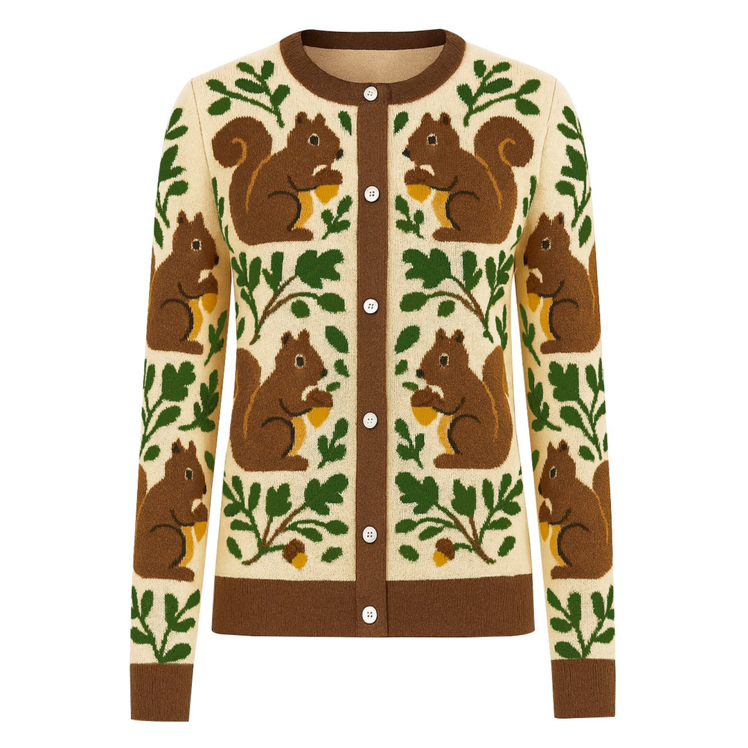 Women's brown vintage squirrel check knitted cardigan