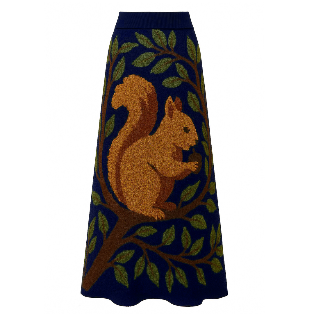Women's navy vintage squirrel knit dress
