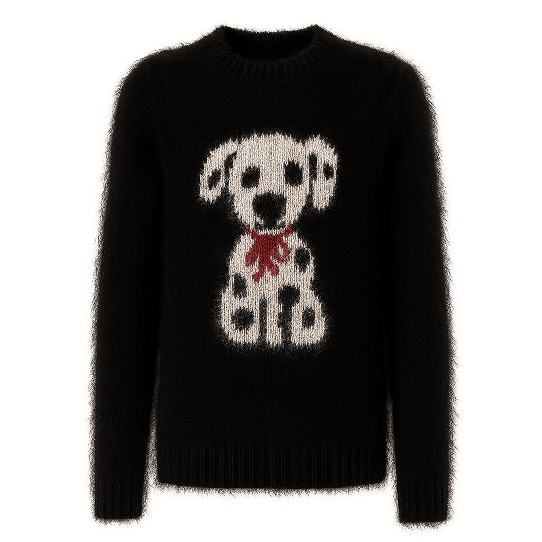 Men's black vintage spotted dog jacquard pluse knitwear