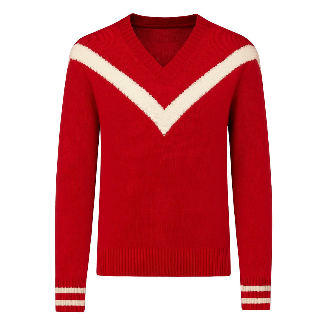 Strikkevarer med rød diamantrutet V-hals for menn