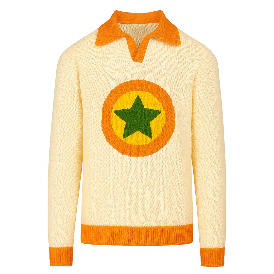 Men's apricot retro preppy V-neck polo knit