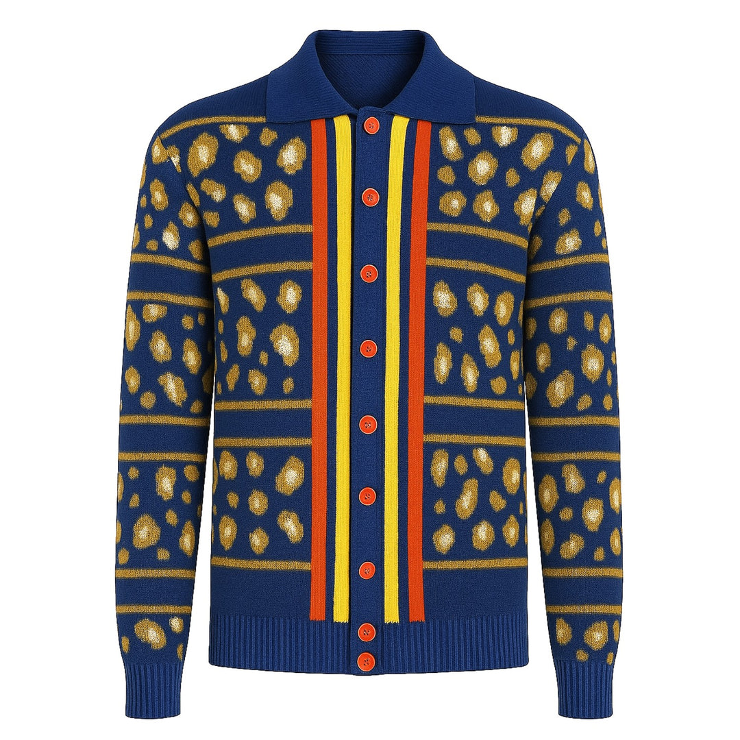 Blauw jacquardvest met luipaardprint uit de jaren 60 voor heren