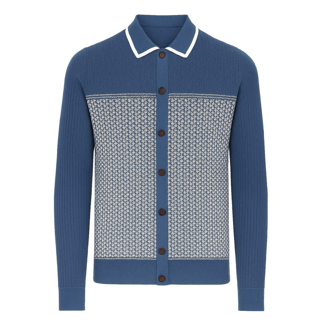 Men's blue vintage jacquard 1960s knitted cardigan