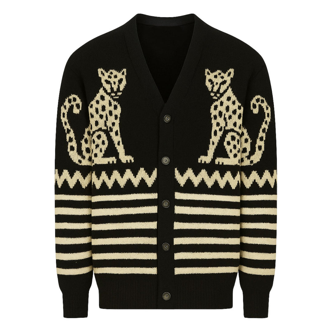 Men's black Cheetah jacquard knit sweater coat
