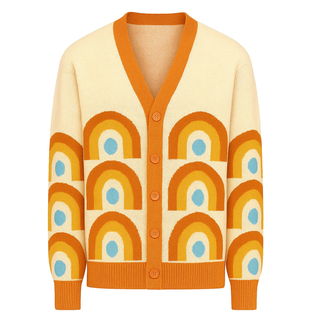 Orangefarbene, gewölbte Jacquard-Pulloverjacke für Herren