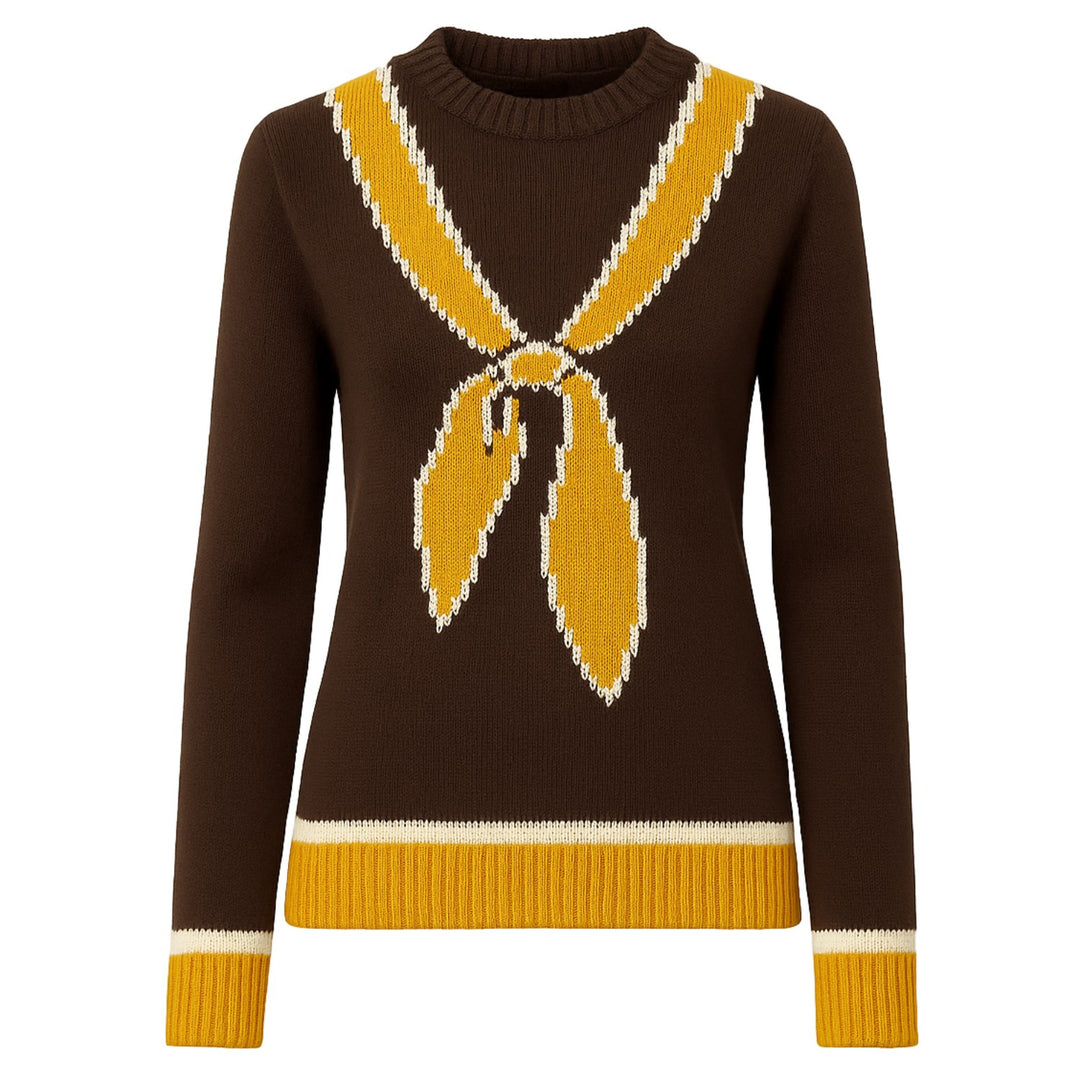 Women's brown vintage jacquard collegiate knitwear