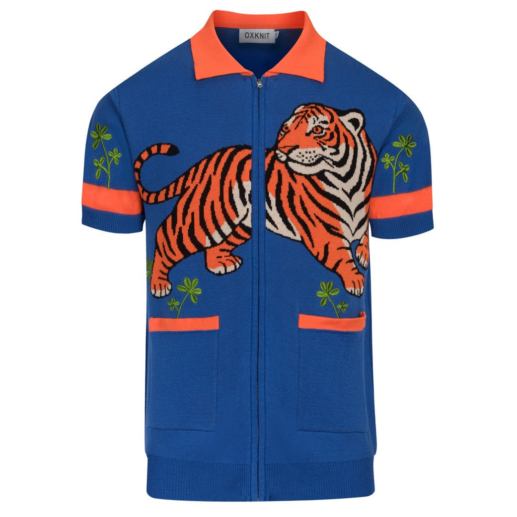 Men's Blue Vintage Animal Jacquard Knitted Cardigan – OXKnit