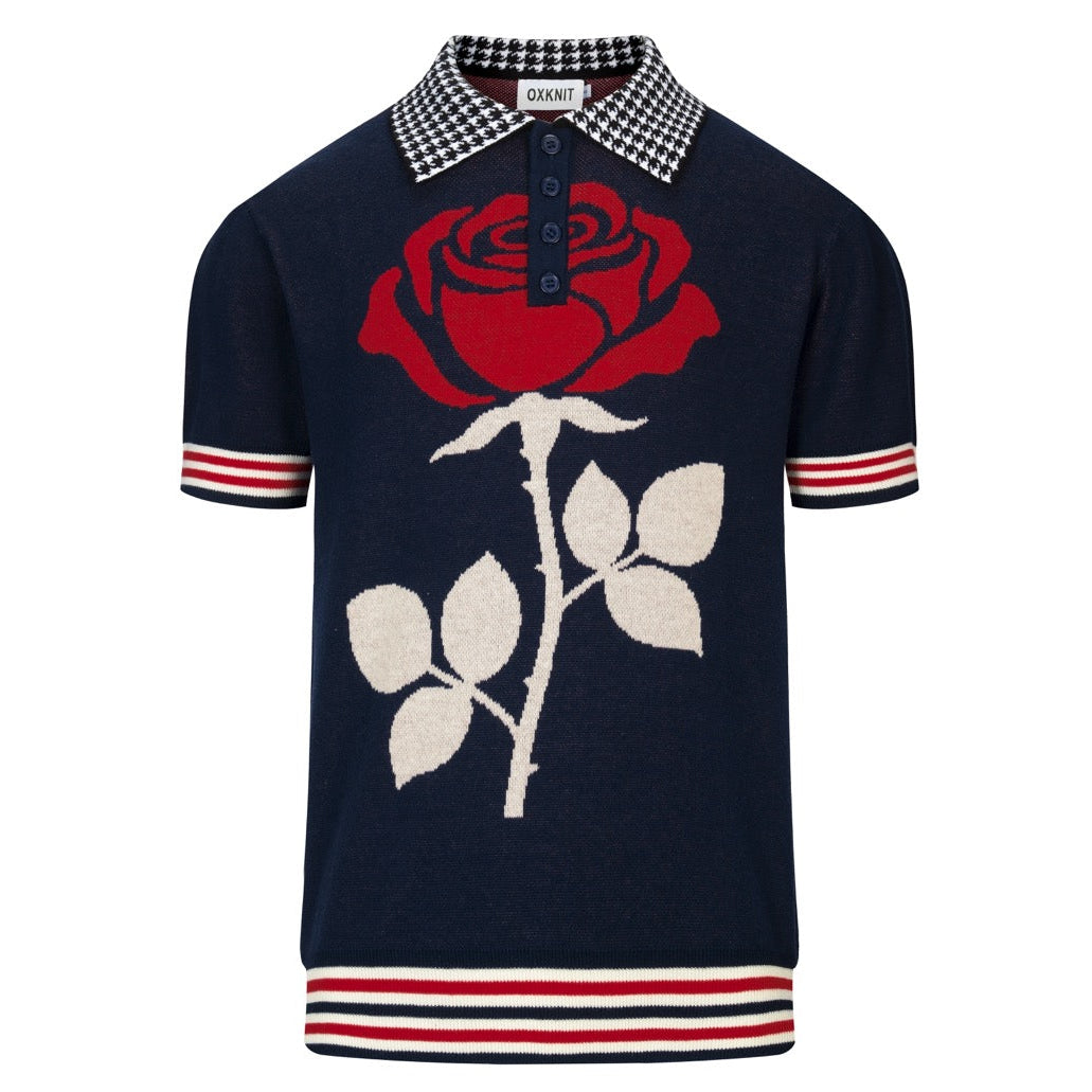 Men's Vintage Rose Houndstooth Art Jacquard Polo Knit Shirt – OXKnit