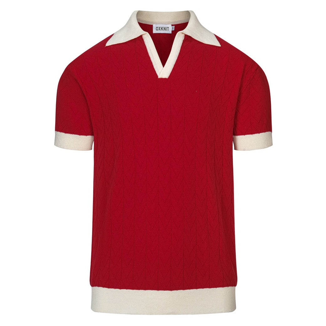 Men's Red Retro Zigzag Knit Polo Sweater – OXKnit