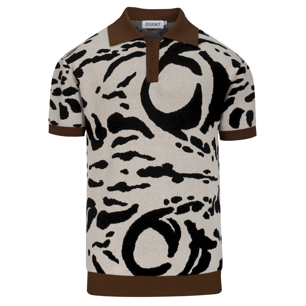 Men's Apricot Vintage Classic Art Jacquard Polo Knit Shirt – OXKnit