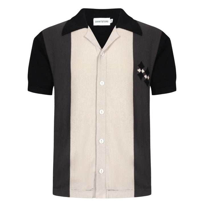 OXKNIT Men Vintage Clothing 1960s Mod Style Casual Black-Gray Stripe Knit Retro Polo
