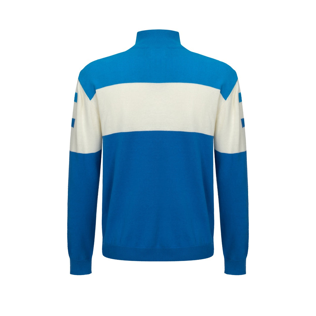 OXKNIT Men Vintage Clothing 1960s Mod Style Casual Racing Jumper Blue Knitwear High Neck Retro Tshirt