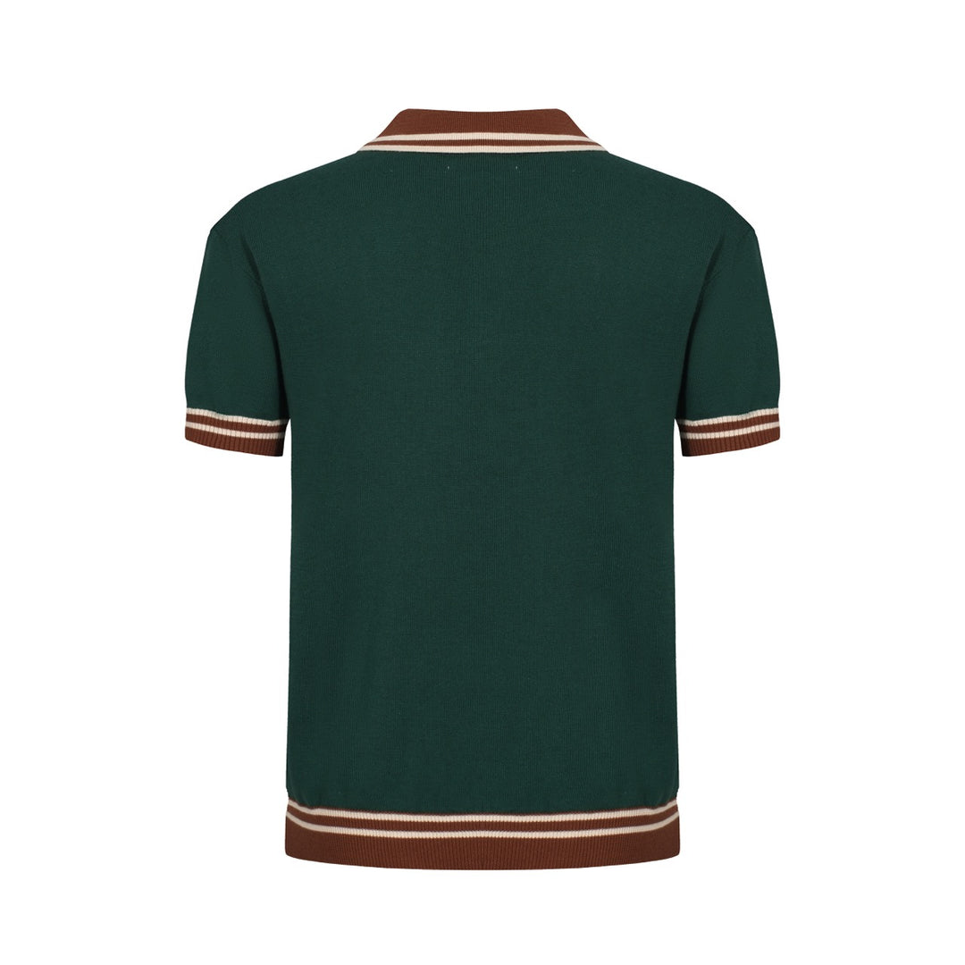 OXKNIT Men Vintage Clothing 1960s Mod Style Green & Red Brown Retro Polo Knitted Wear