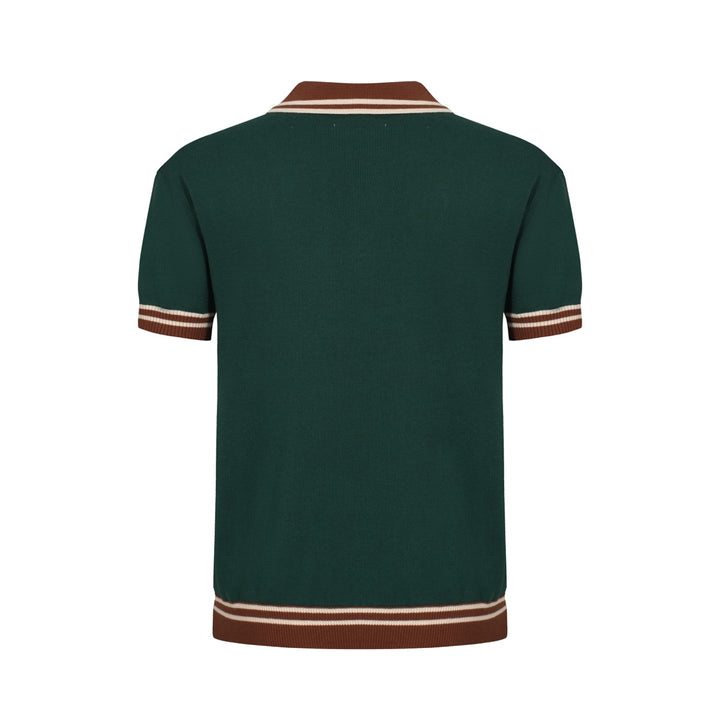 OXKNIT Men Vintage Clothing 1960s Mod Style Green & Red Brown Retro Polo Knitted Wear