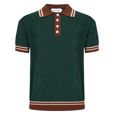 OXKNIT Men Vintage Clothing 1960s Mod Style Green & Red Brown Retro Polo Knitted Wear