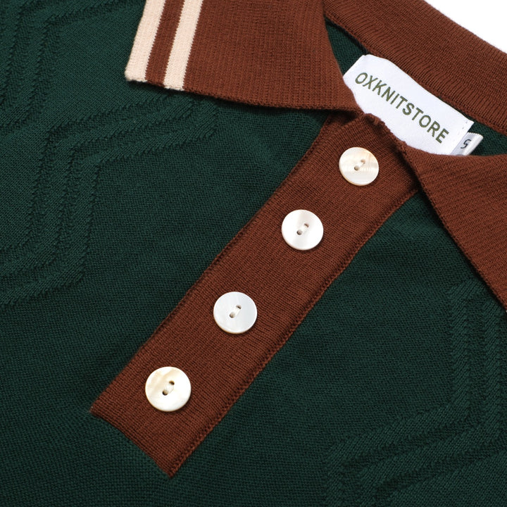 OXKNIT Men Vintage Clothing 1960s Mod Style Green & Red Brown Retro Polo Knitted Wear