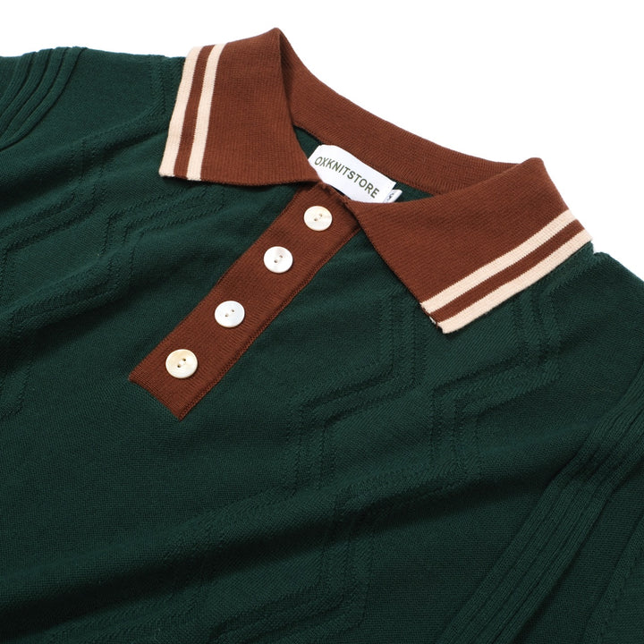 OXKNIT Men Vintage Clothing 1960s Mod Style Green & Red Brown Retro Polo Knitted Wear