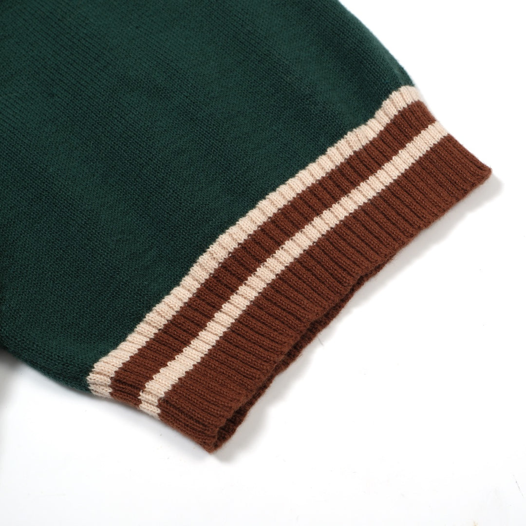 OXKNIT Men Vintage Clothing 1960s Mod Style Green & Red Brown Retro Polo Knitted Wear