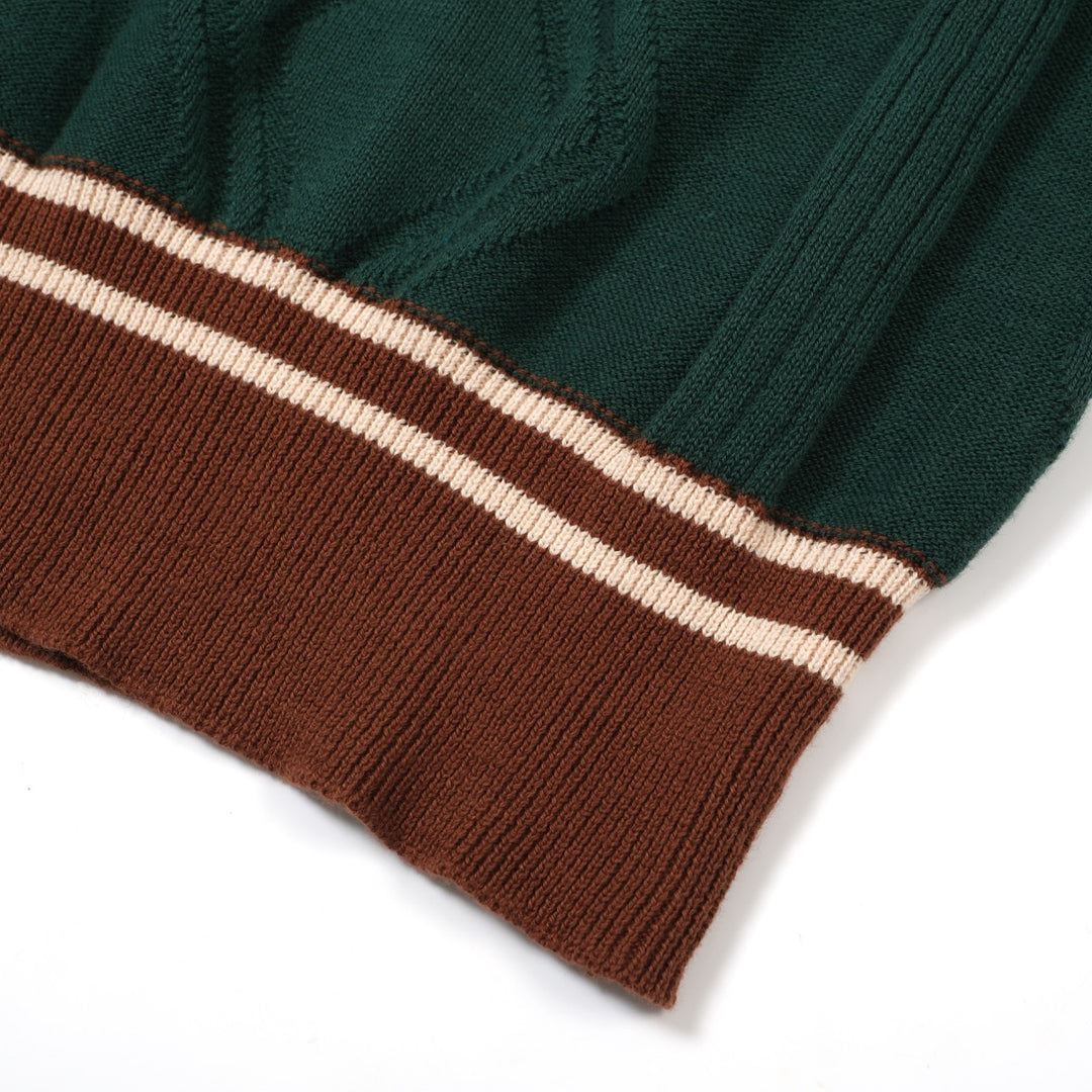 OXKNIT Men Vintage Clothing 1960s Mod Style Green & Red Brown Retro Polo Knitted Wear