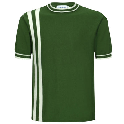 OXKNIT Men Vintage Clothing 1970s Mod Style Casual White Stripe Green Retro Knit Tee