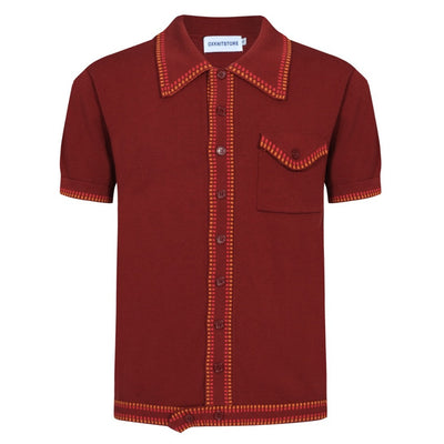 OXKNIT Men Vintage Clothing Casual 1960s Mod Style Red Knit Retro Polo