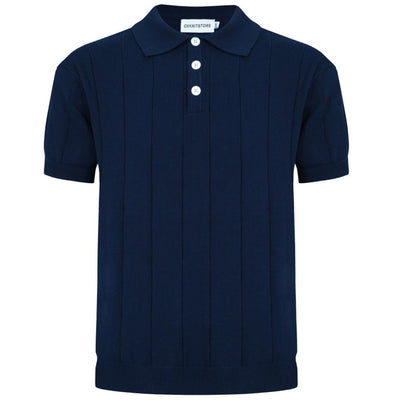 OXKNIT Men Vintage Clothing Casual Dark Blue Classic Retro Polo Knitted Wear
