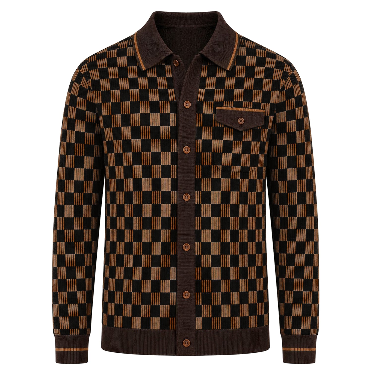 Men's Vintage Brown Classic Check Jacquard Knit Cardigan – OXKnit