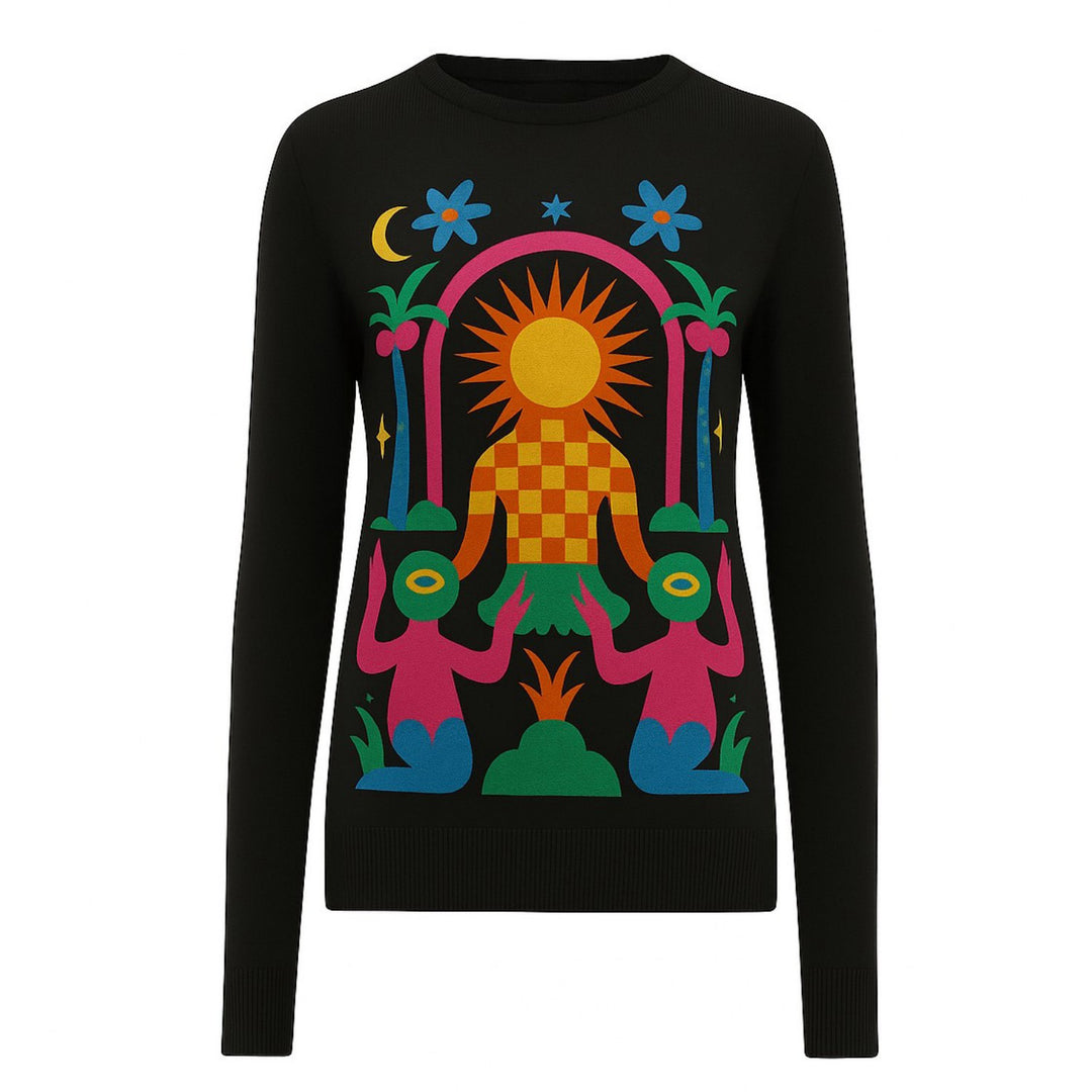 Women's black vintage vibrancy Jacquard knitwear